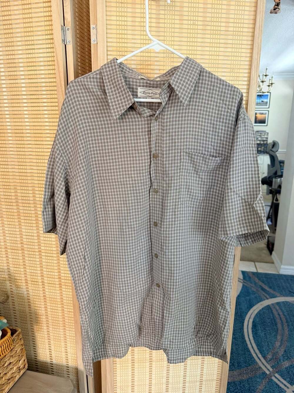 Eighty Eight Brown Plaid Short Sleeve Button Up Shirt with Pocket